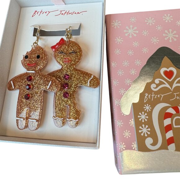 Betsey Johnson Holiday Gingerbread Earrings - NIB - Picture 6 of 6